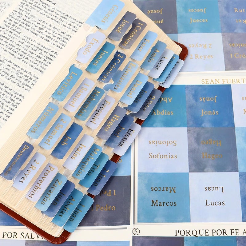DOMMARE 90 Pieces Spanish Blue Bible Tabs for Men Boys, Pestañas para Biblia En Español, Laminated Large Print Bible Bookmarks, Waterproof Index Tabs Study Supplies, Baptism Christian Gifts for Women Girls - Image 2